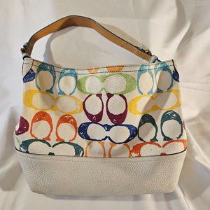 Vintage Coach Scribble Hobo Style Rainbow Shoulder Bag Purse Tote Handbag